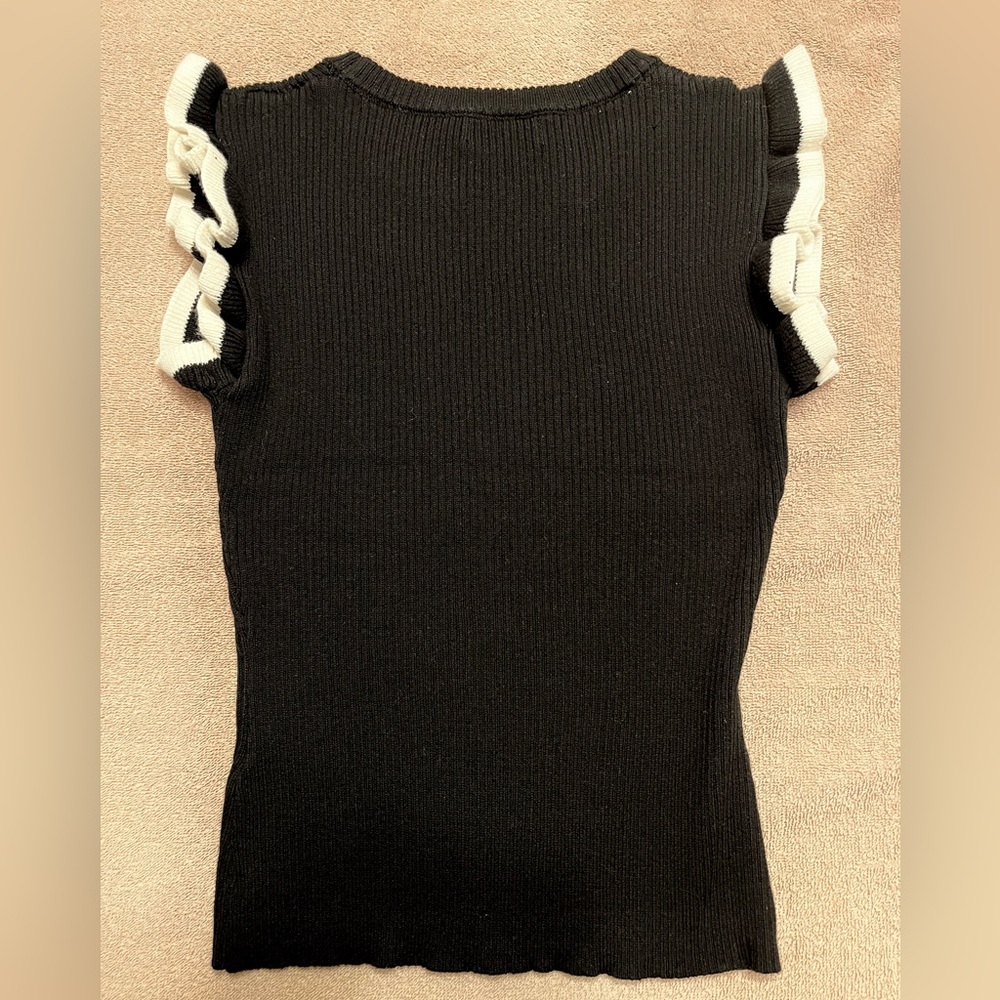 NWT - THE WORKSHOP Ribbed Knit Ruffle Sleeve Top - Size S - Picture 2 of 9